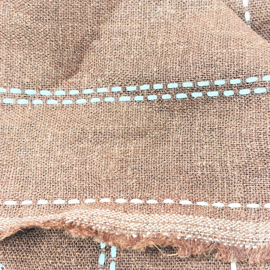 49" x 53" Blue Stitched Floral & Stripe Brown Mid-Weight Fabric