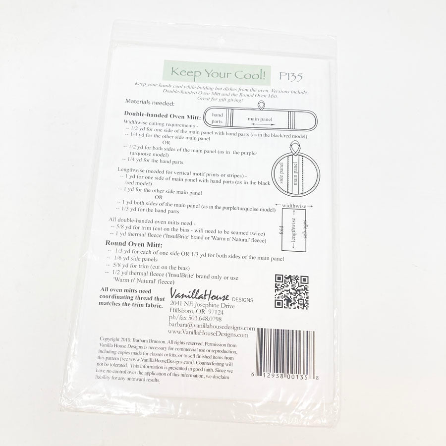 Keep Your Cool Oven Mitt Sewing Pattern by Vanilla House Designs