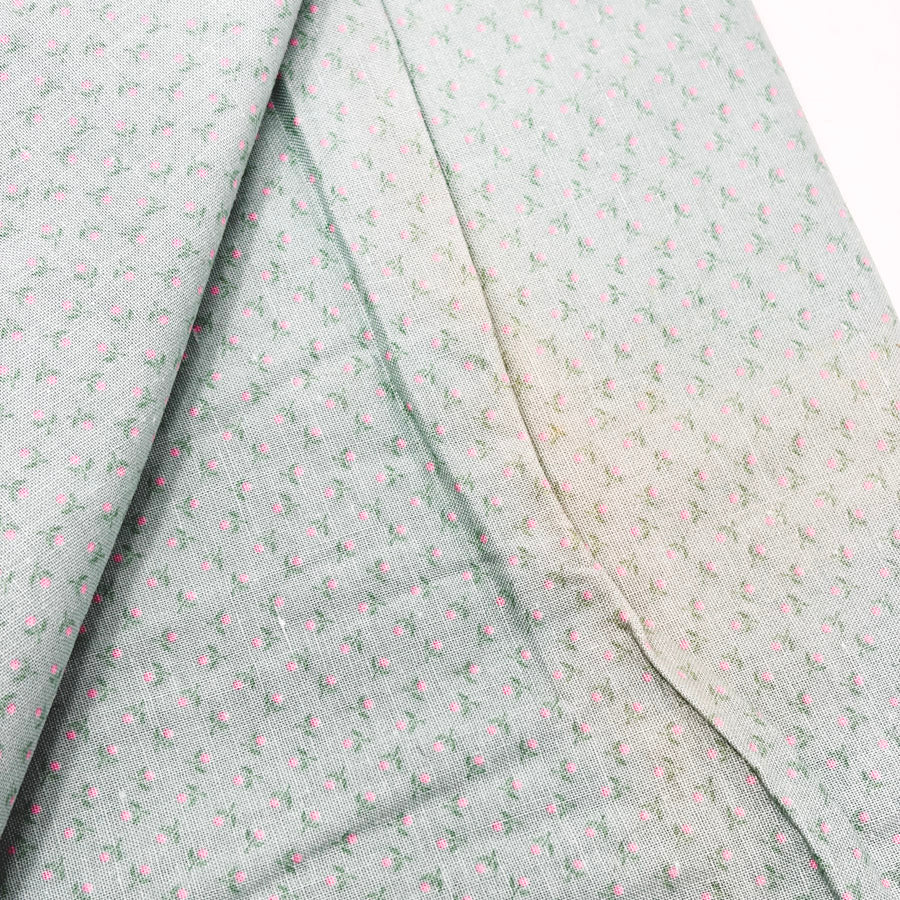 42" x 160" (fade spots) Vintage Mint/Rose Calico Quilting Cotton Fabric