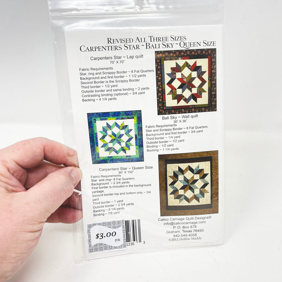 Carpenters Star - Bali Sky - Revised Three Sizes Quilt Pattern by Calico Carriage Quilt Designs