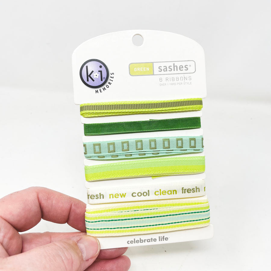 KI Memories Green Sashes Scrapbooking Ribbon