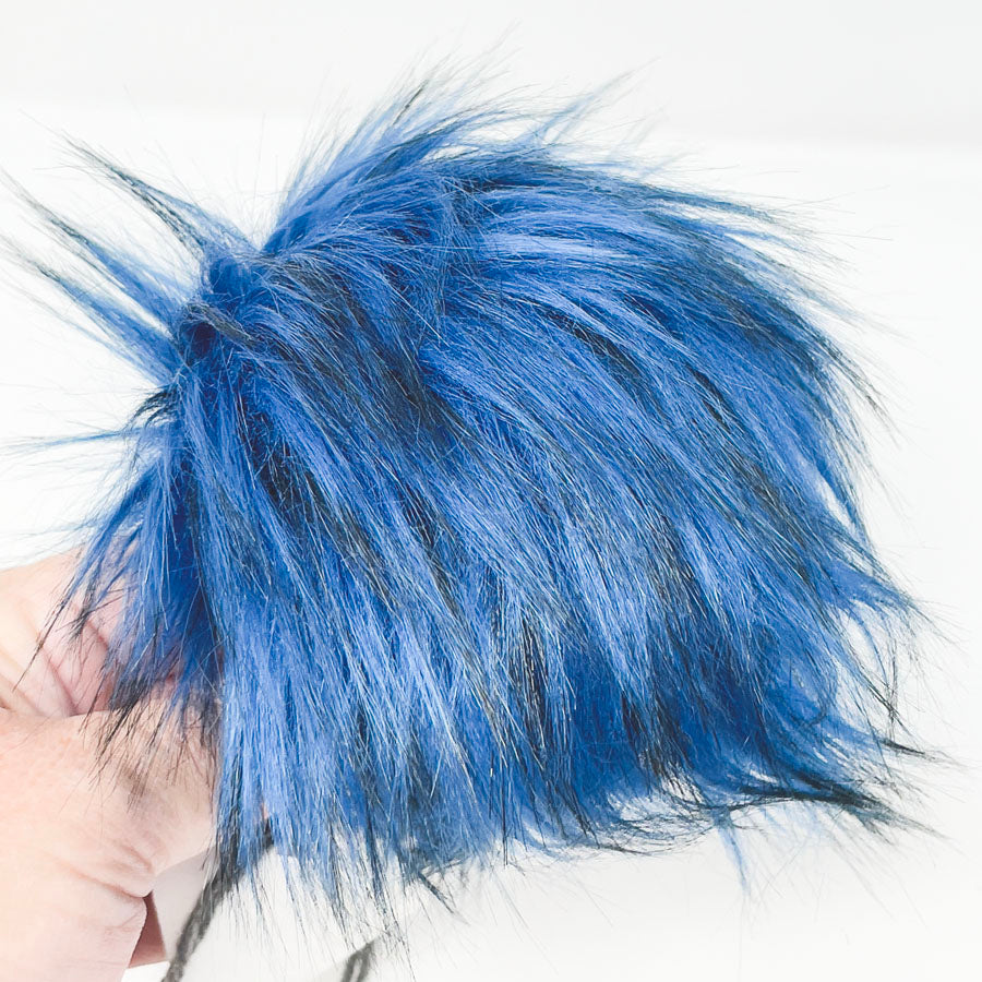 Large Faux Fur Pom - Blue/Black