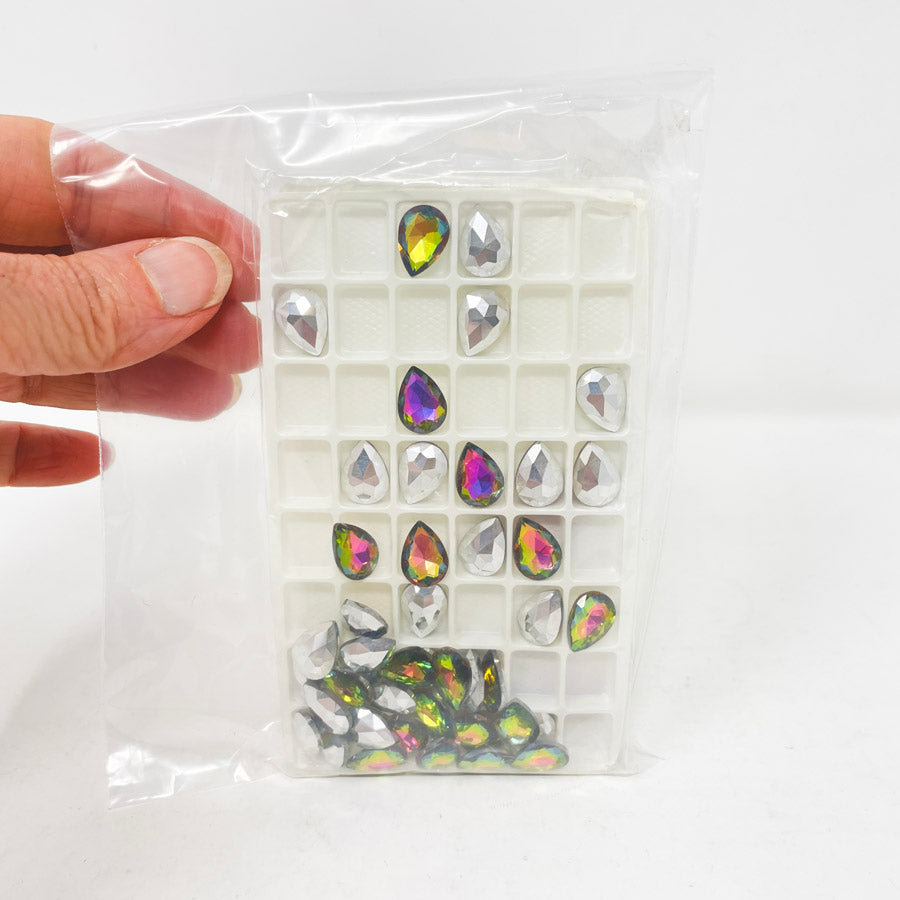 Pack of Rainbow Tear Drop Rhinestones in Tray