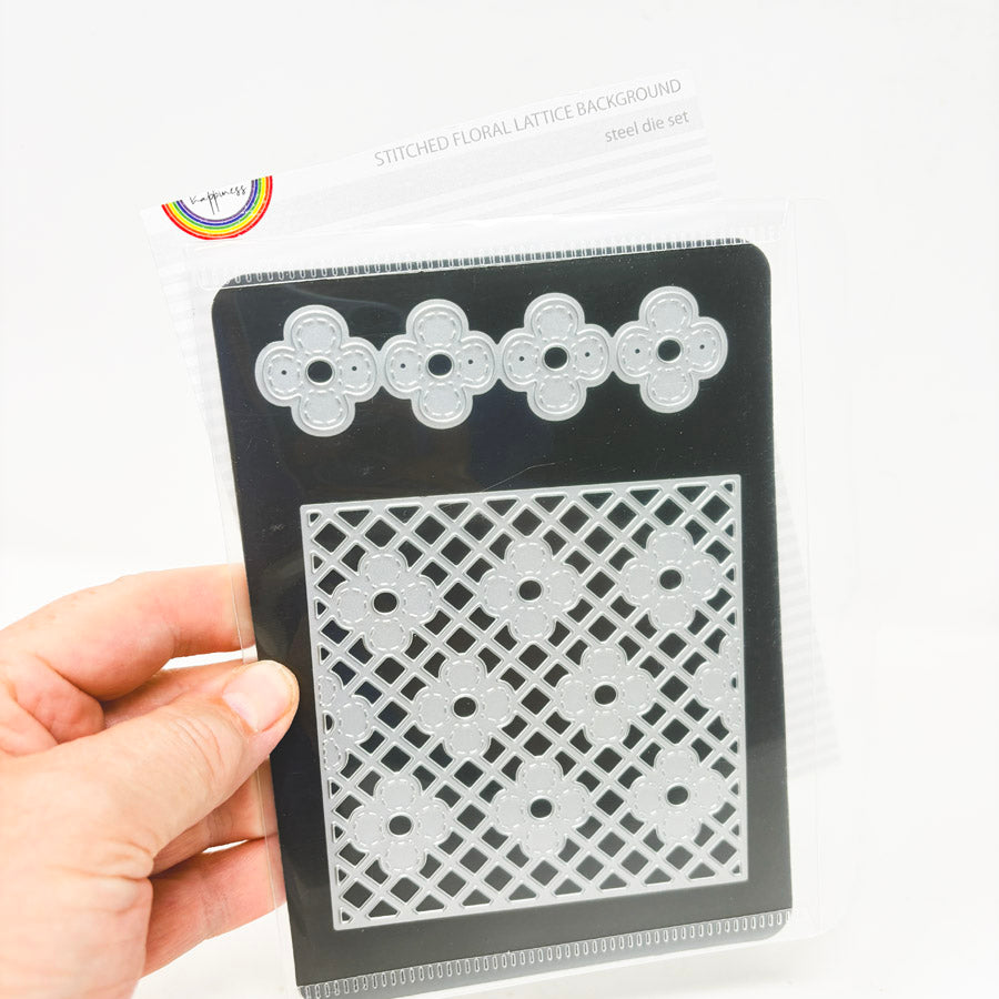 A Pocket Full of Happiness Die – Stitched Floral Lattice Background
