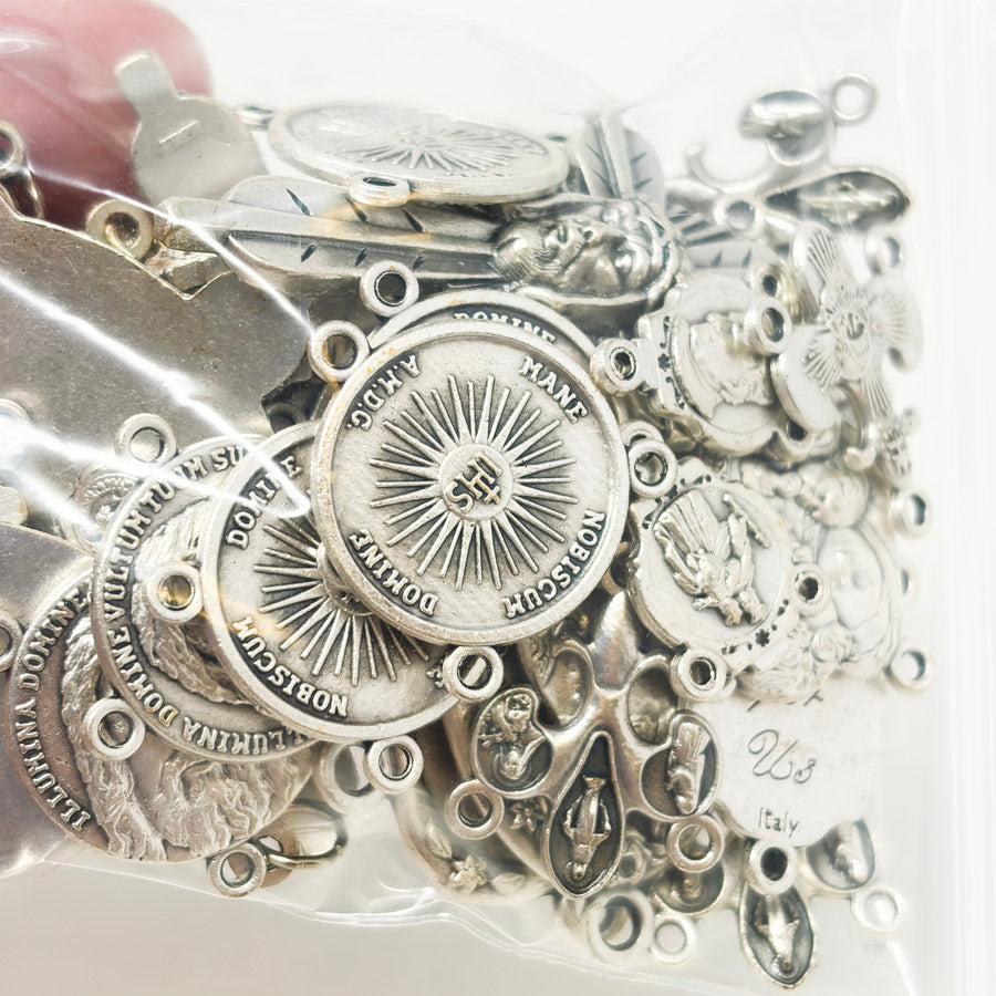 Bundle of Metal Jesus Pendants and Rosary Centers