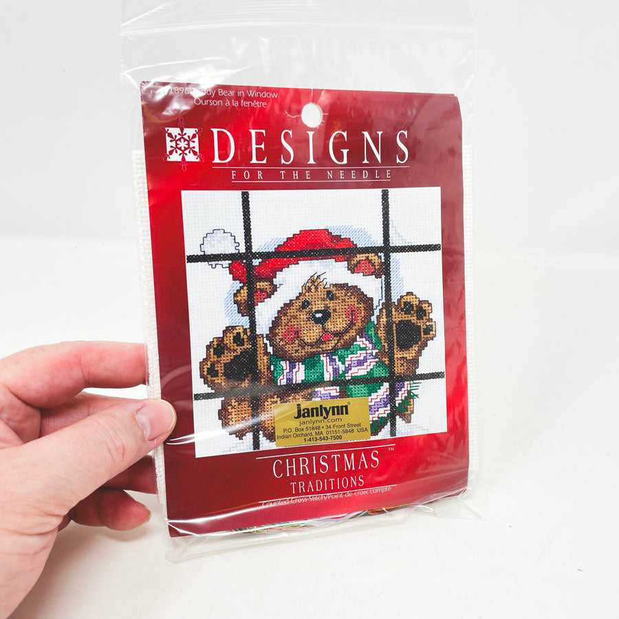 Janlynn Teddy Bear in Window Cross Stitch Kit