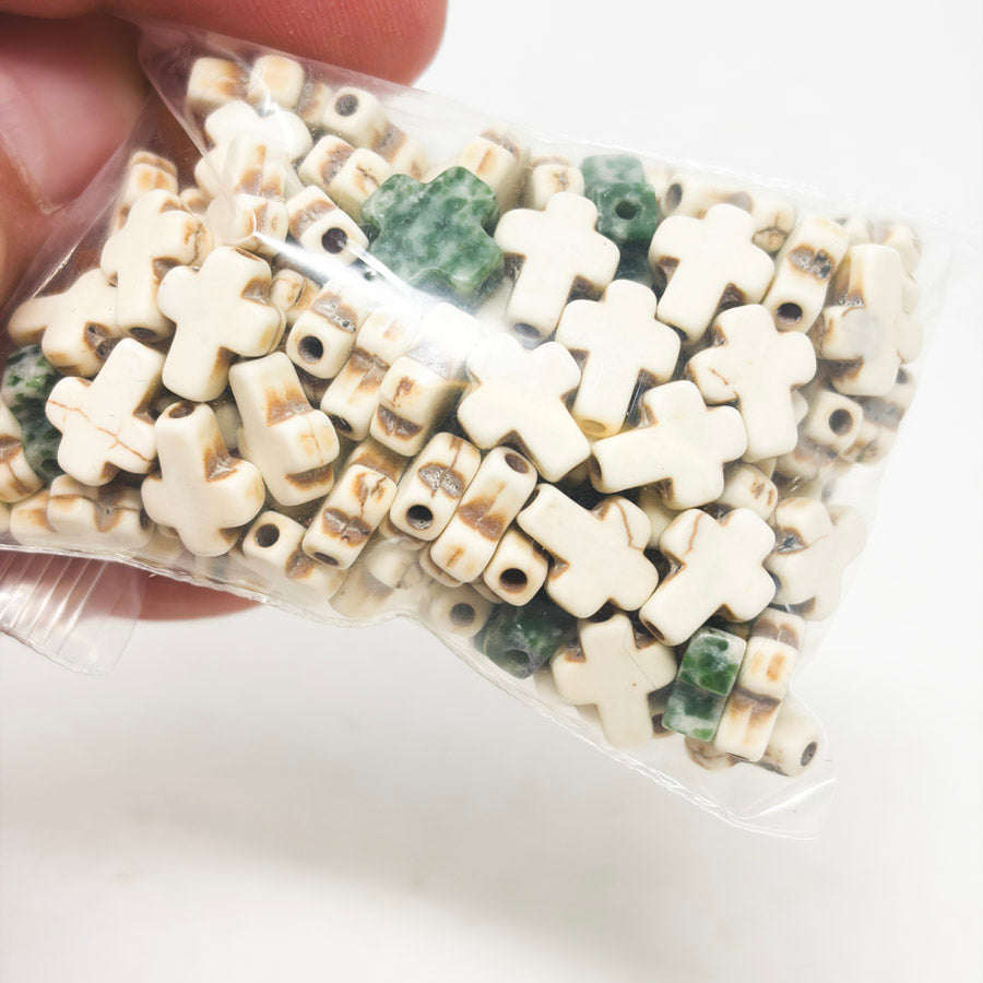 Cross Bead Mix – Howlite and Green/Orange Stone
