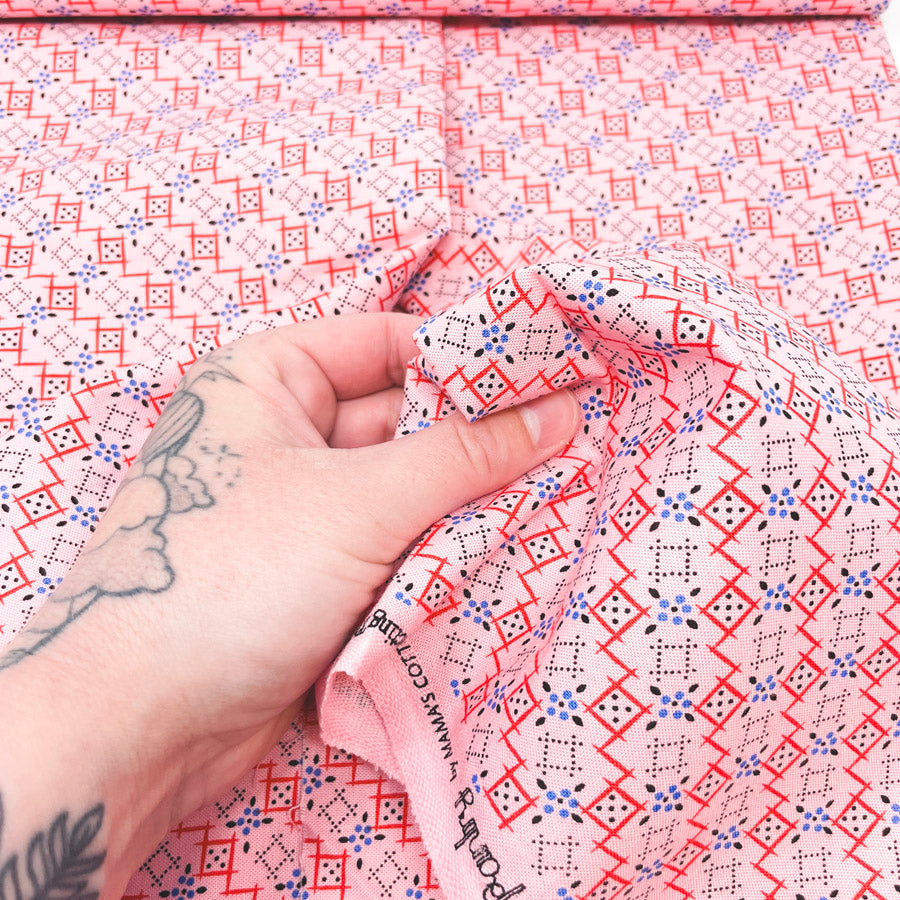 3 Yds x 45" Pink Nana's Party Cotton Fabric by Mama's Cottons