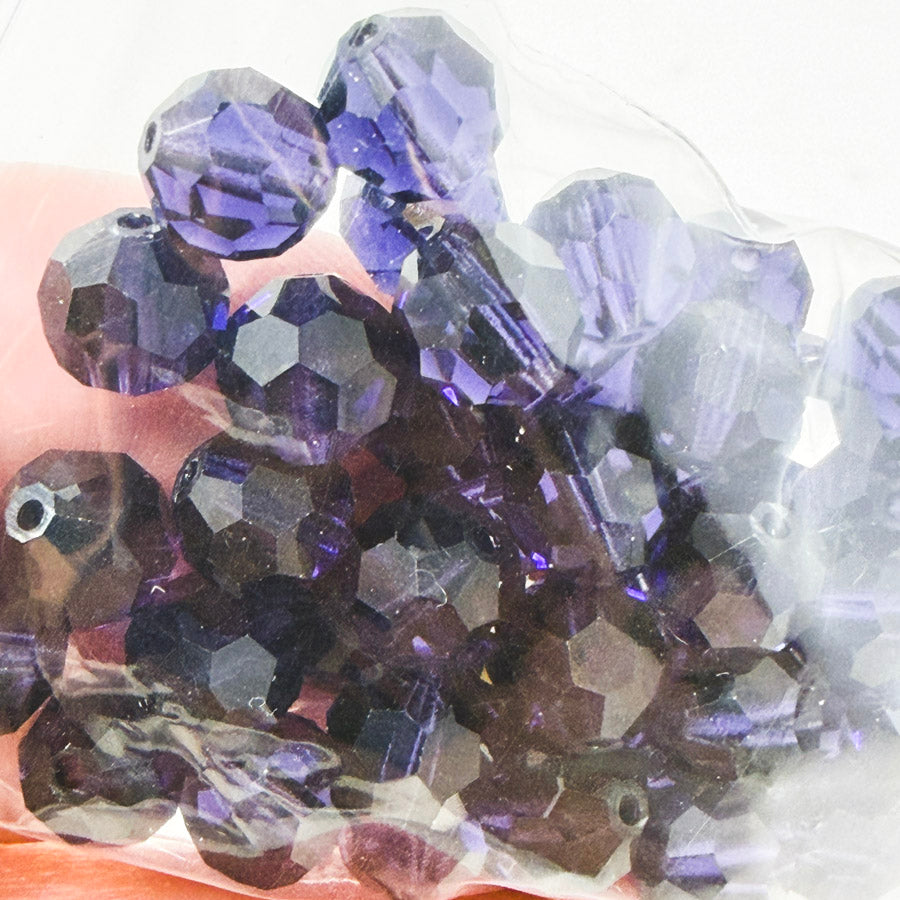 Purple Faceted Round Glass Beads