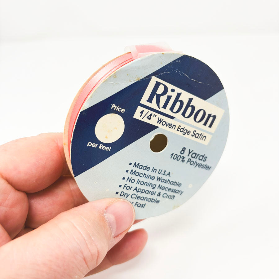 1/4" Woven Edge Satin Ribbon in Pink