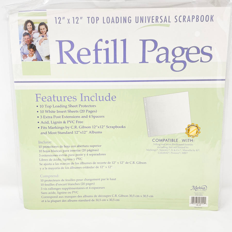 Markings- 12"x12" Top Loading Universal Scrapbooking Refill Pages