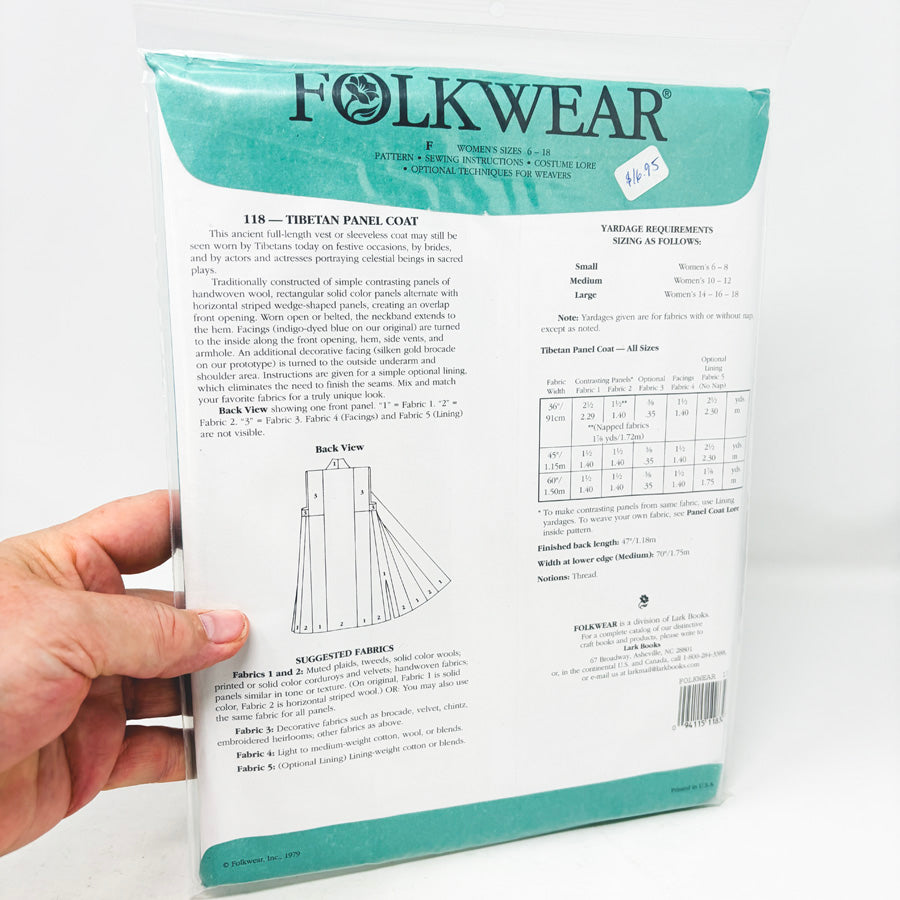 Folkwear Sewing Pattern 118 Tibetan Panel Coat – Size 6-18