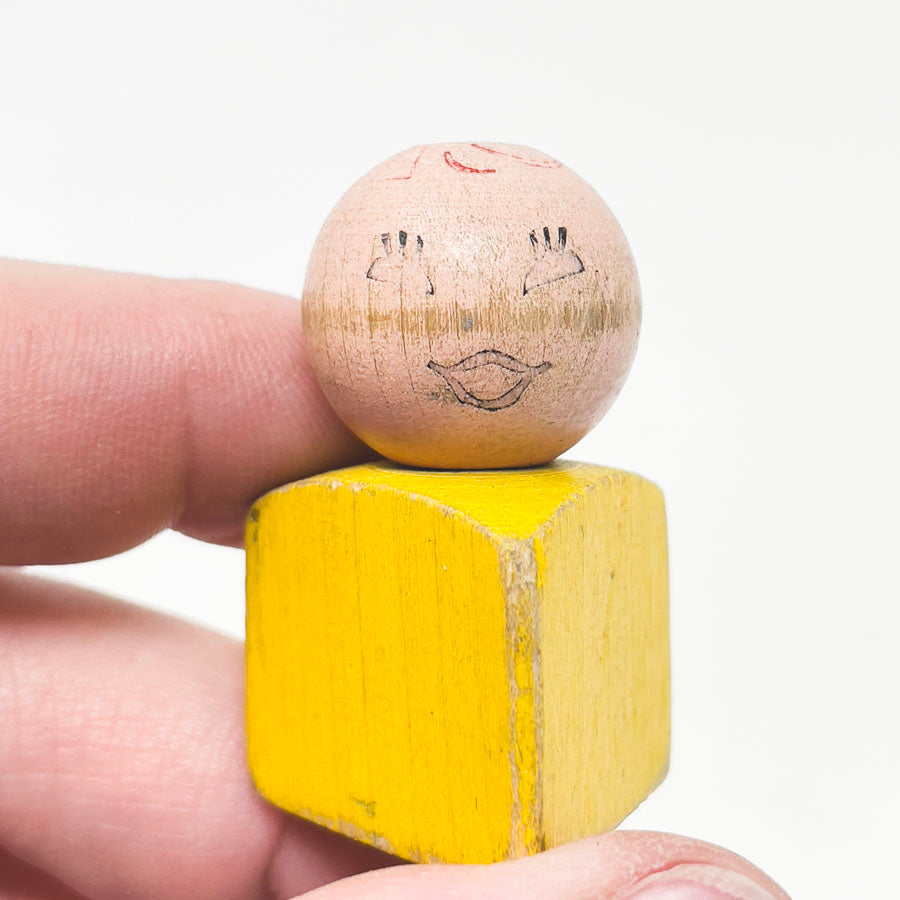 Vintage Wooden Toy Baby - Triangle Shape