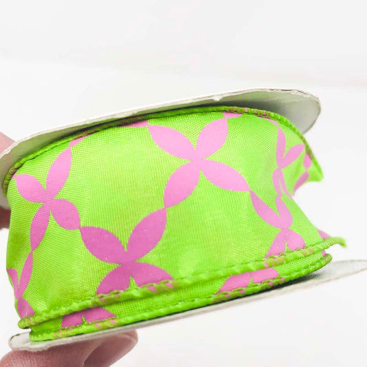 Wired Green & Pink Poly Ribbon - 1.5"