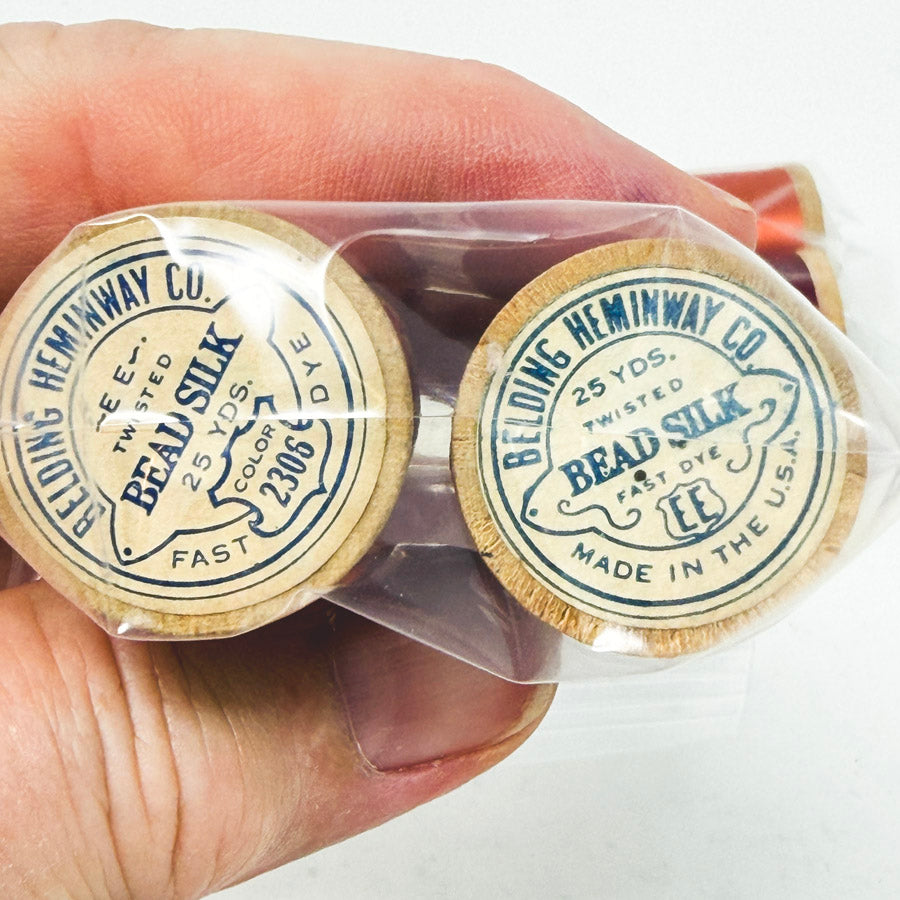 Vintage Belding Heminway Co. Bead Silk/Wood Spools (2)