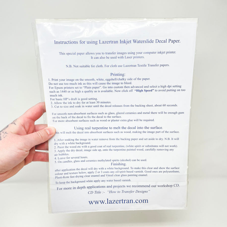 Lazertran Waterslide Decal Paper for Inkjet Printers