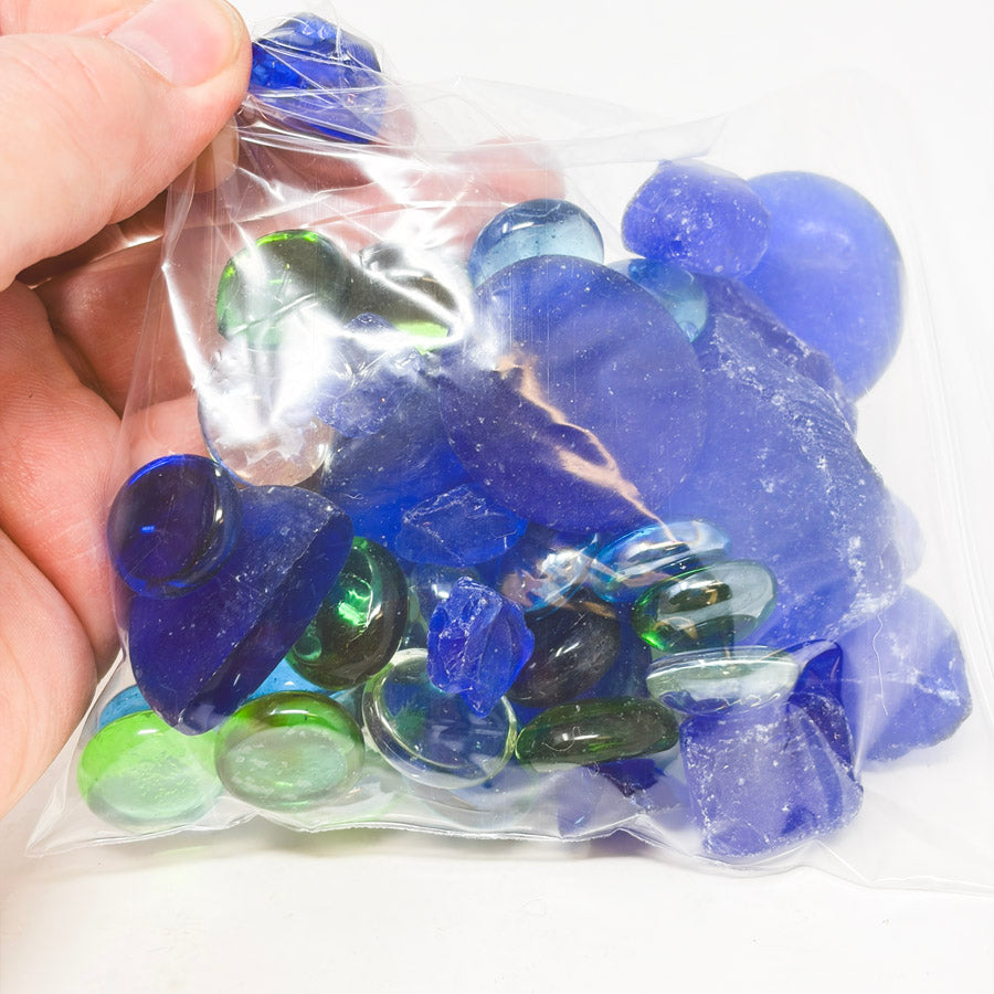 Rough Glass Stones with Flat Glass Marbles
