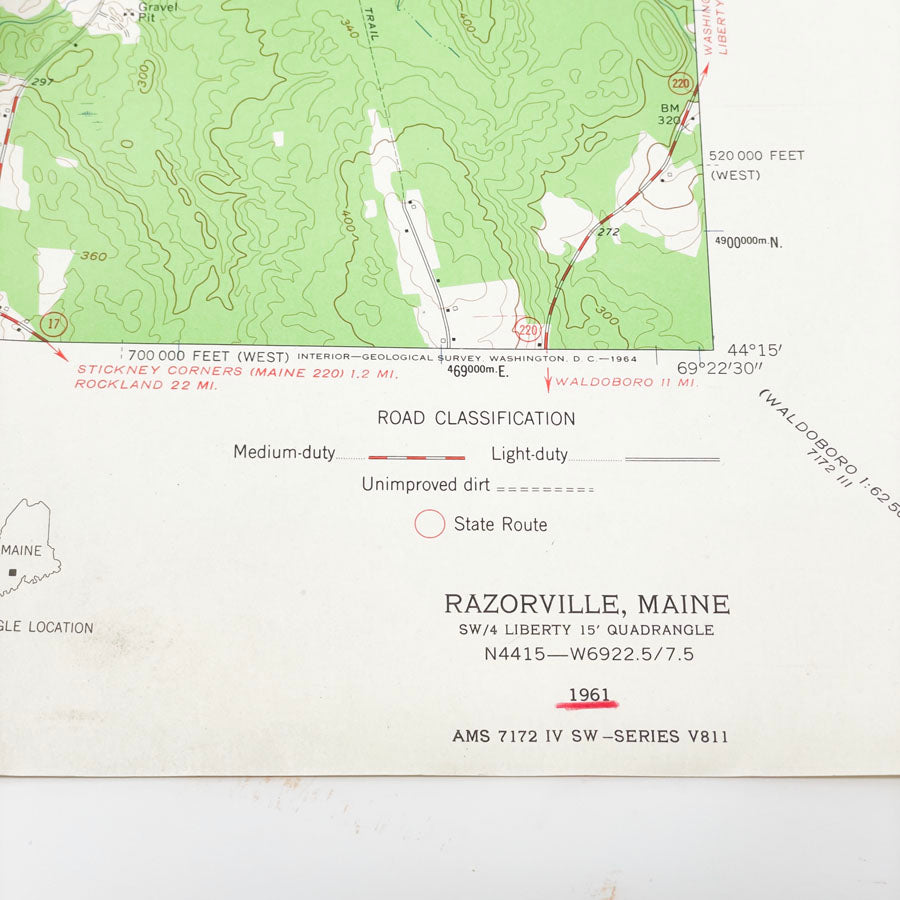 Vintage US Department of the Interior Geological Survey Map - Razorville Maine - 1961