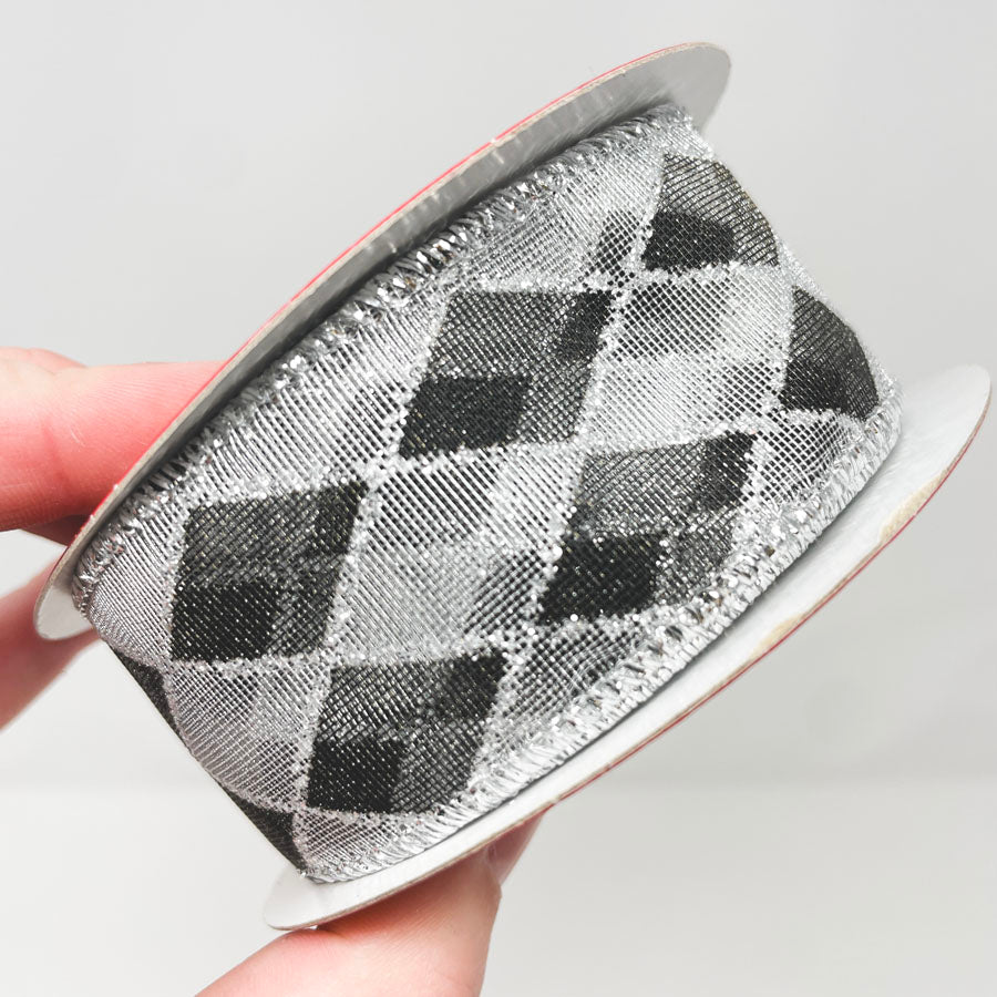 Silver and Black Diamond Wire Edge Ribbon