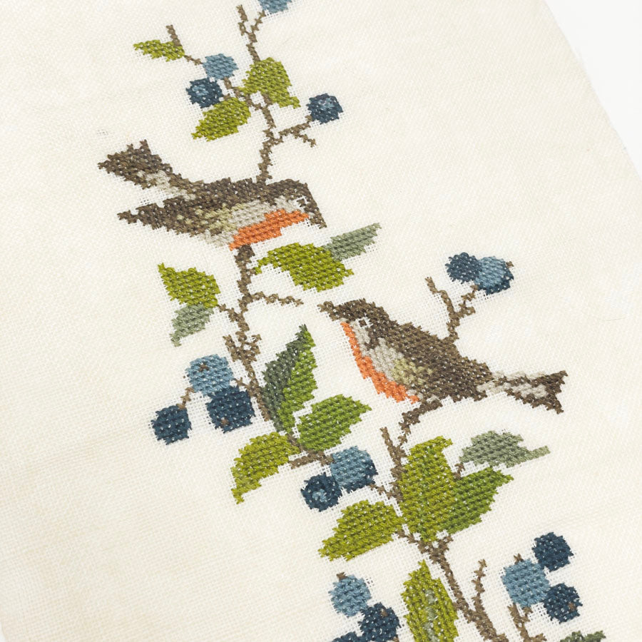 Birds and Berries Finished Unframed Cross Stitch Work
