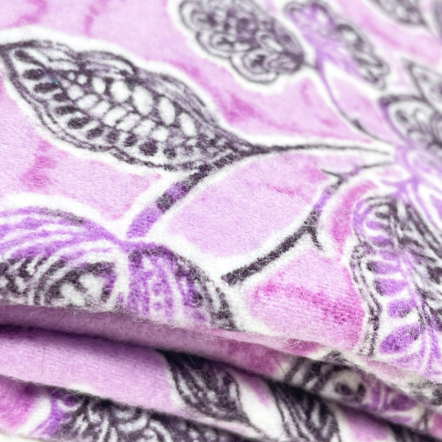 Black & Purple Floral Flannel Fabric - 40" x 30"