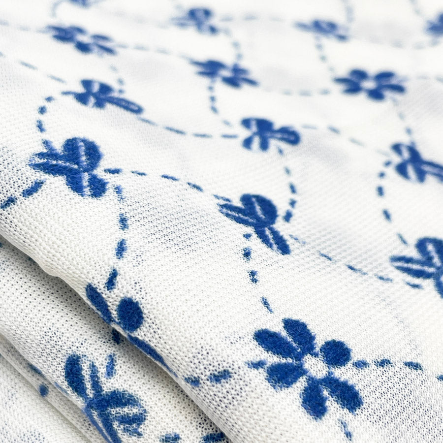 Lightweight Woven Synthetic Fabric with Flocked Flowers - 48" x 108"