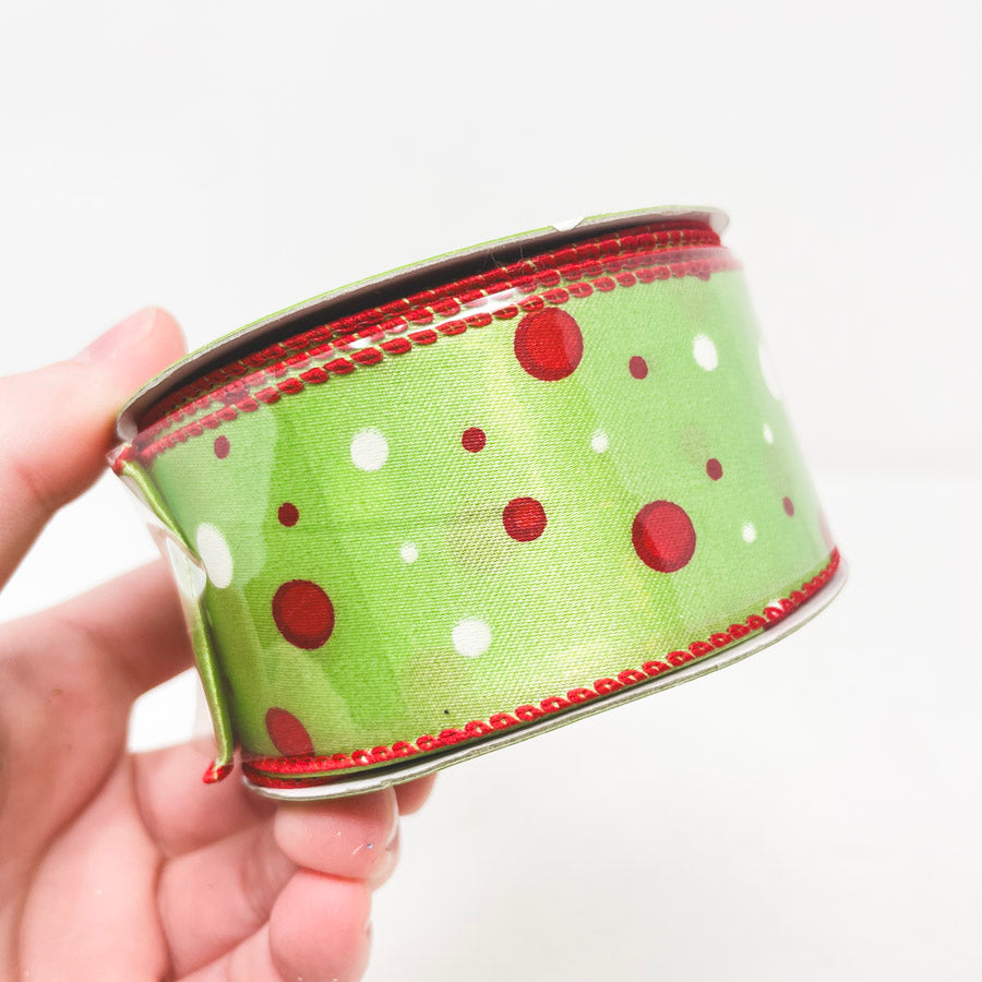 1-3/8" The Trimmery Green Polka Dot Ribbon