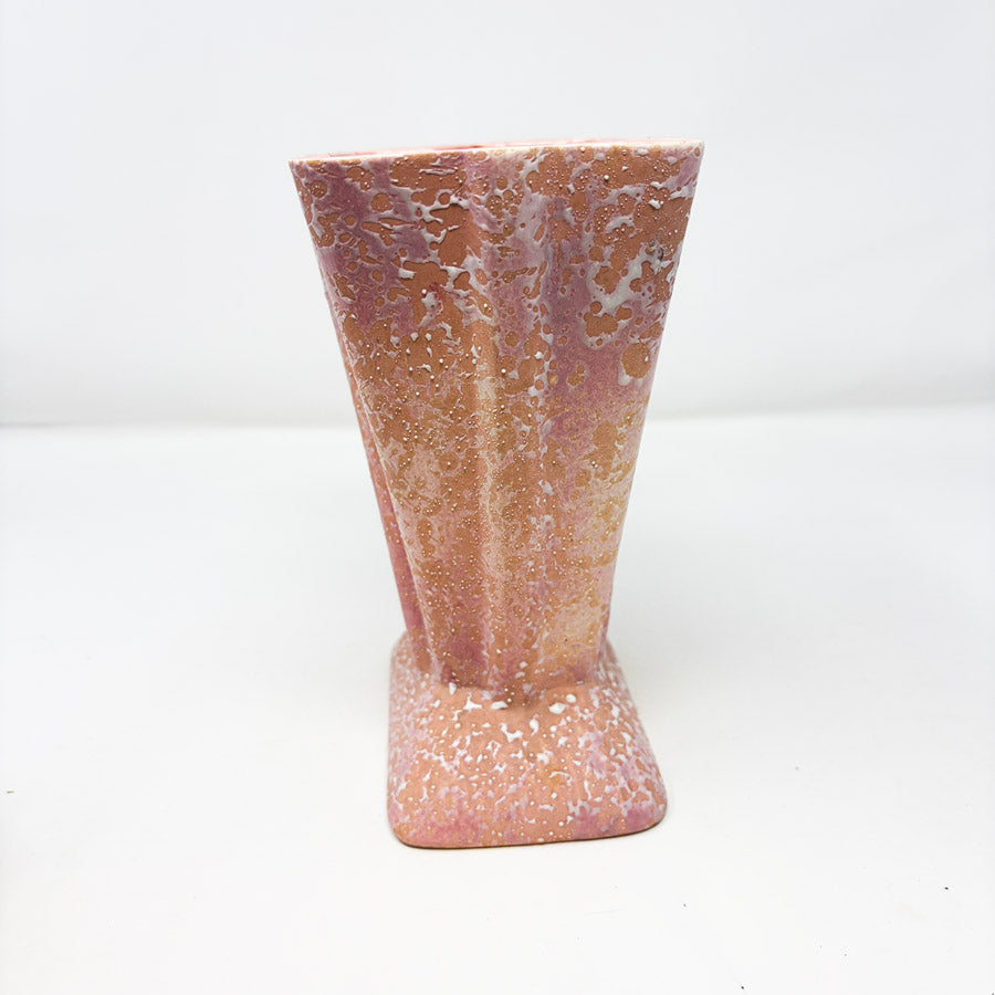 Vintage Pink Ruffled Mottled Glaze Vase