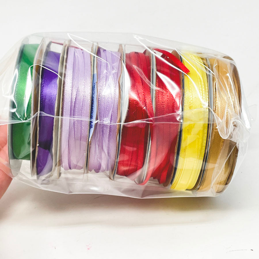 Bundle of Solid Color Thin Satin Ribbon