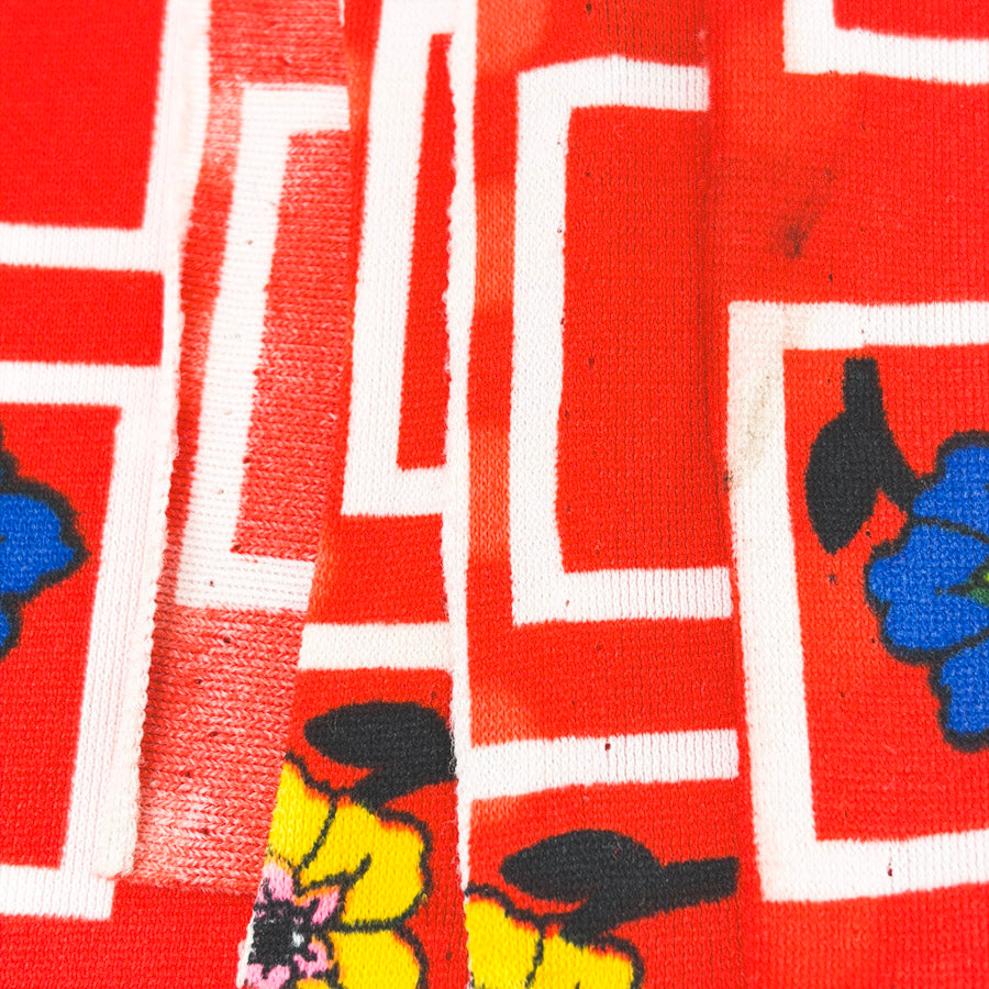 2 Yds x 56" Red Geometric and Floral Stretch Polyester Fabric