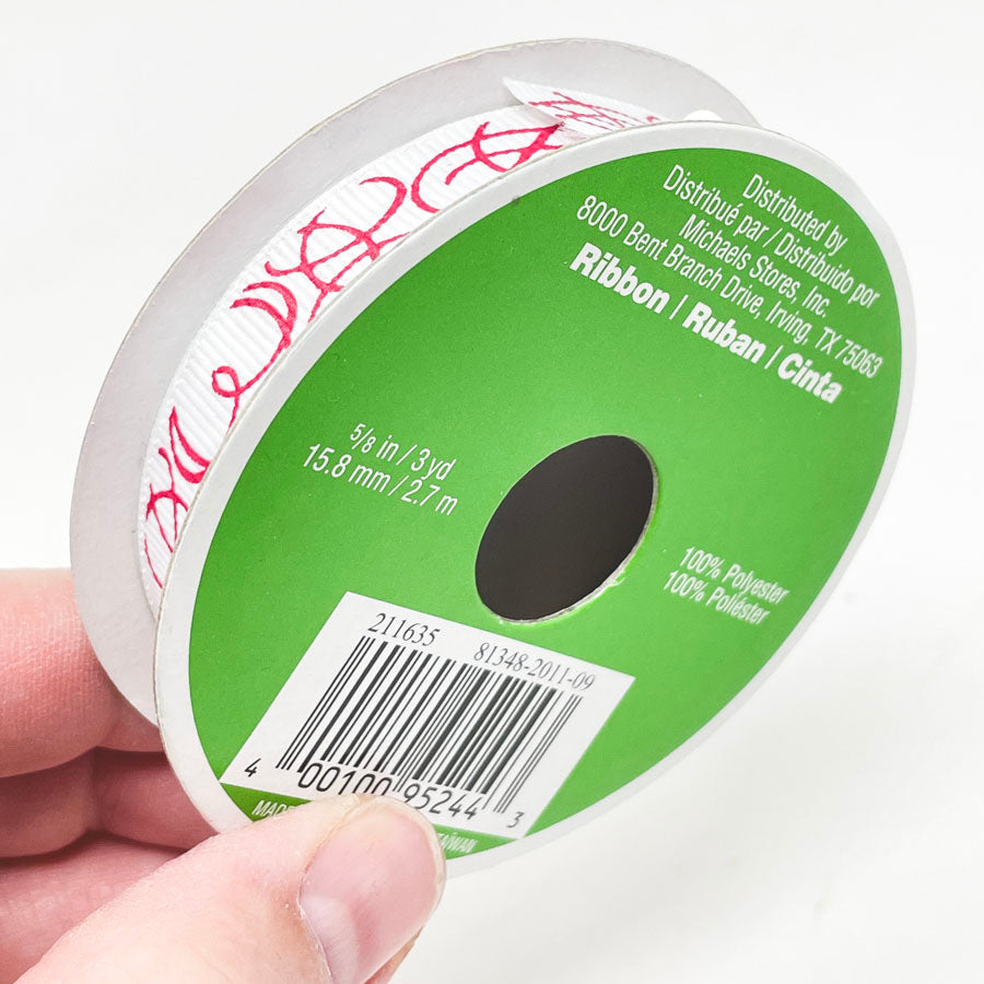 White Ribbon with Red Scroll