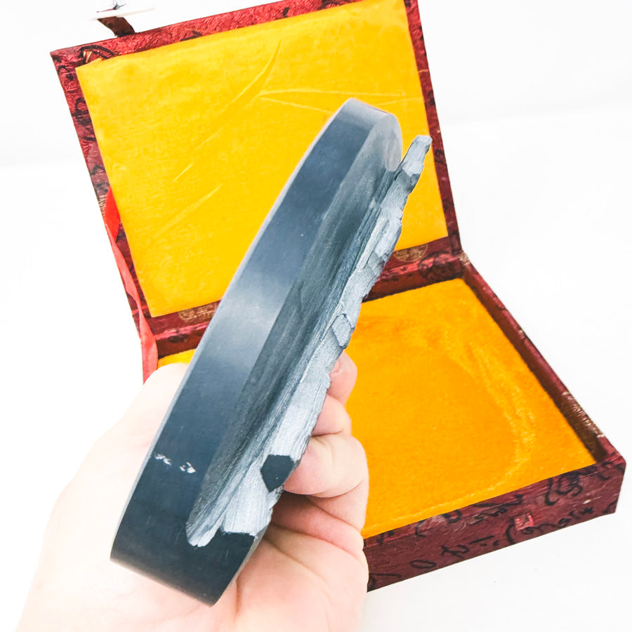 Chinese Carved Landscape Inkstone with Box