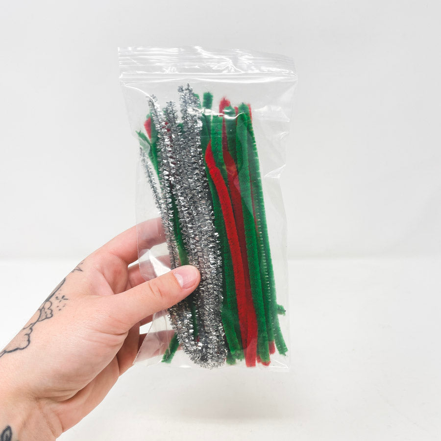6" Pipe Cleaner Bundle Green Red Silver