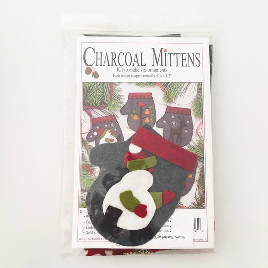 Felt Mitten Ornaments Kit - Charcoal Mittens
