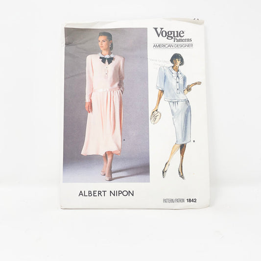 Vintage 1987 Vogue American Designer Sewing Pattern/Albert Nipon - 1842 - Size 10