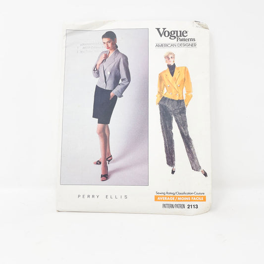 Vintage 1988 Vogue American Designer Sewing Pattern/Perry Ellis - 2113 - Size 10