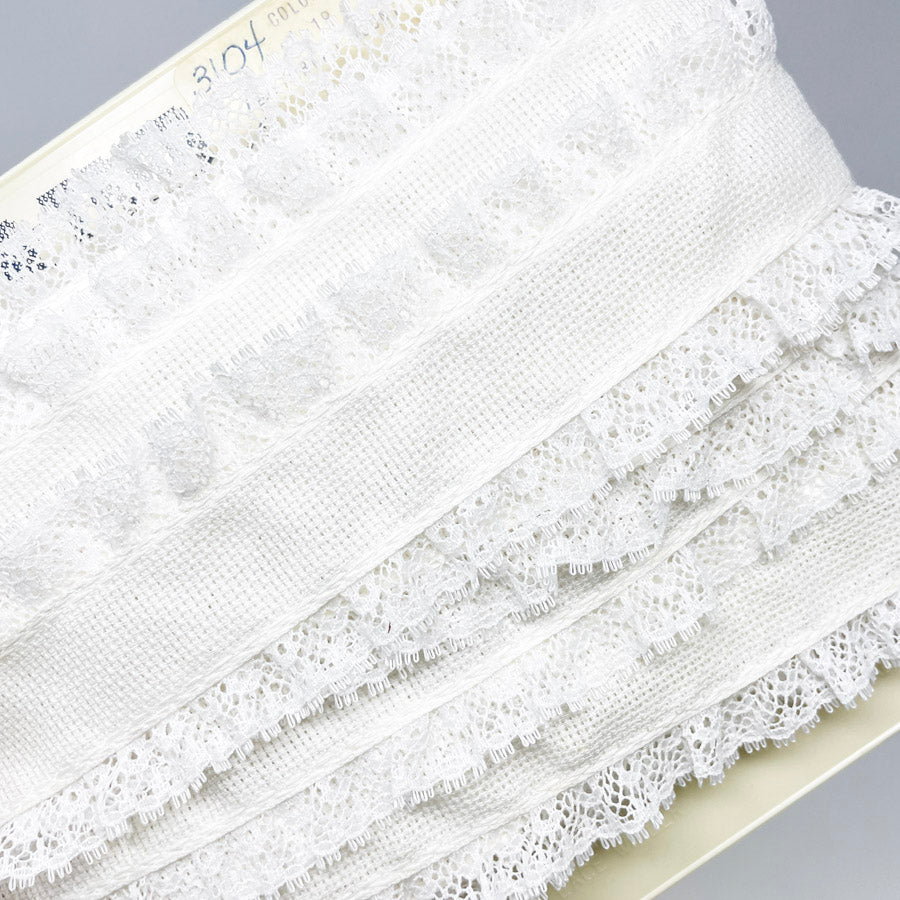 6 Yds White Double Ruffle Lace