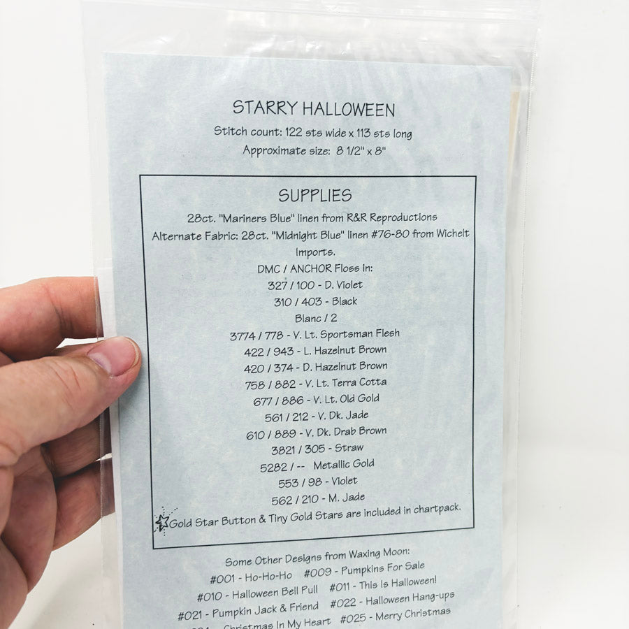 Starry Halloween – Waxing Moon Designs Cross Stitch Pattern with Buttons