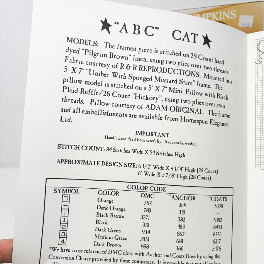 ABC Cat – Homespun Elegance Cross Stitch Pattern Leaflet