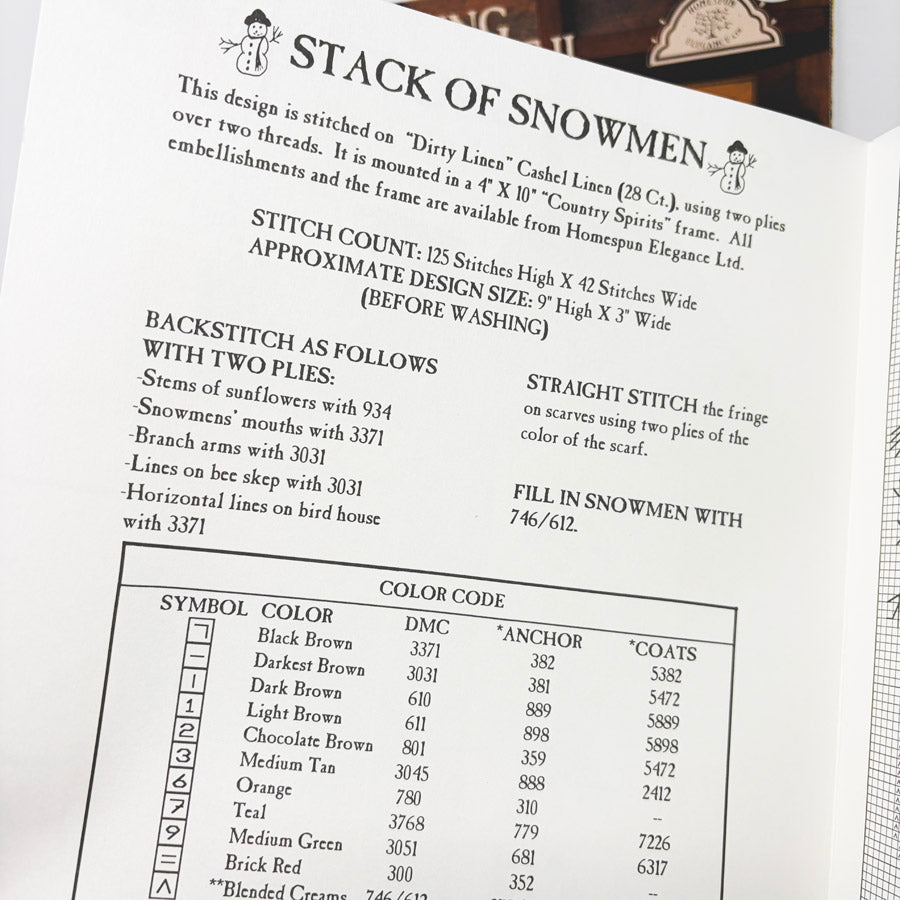 Stack of Snowmen – Homespun Elegance Cross Stitch Pattern Leaflet