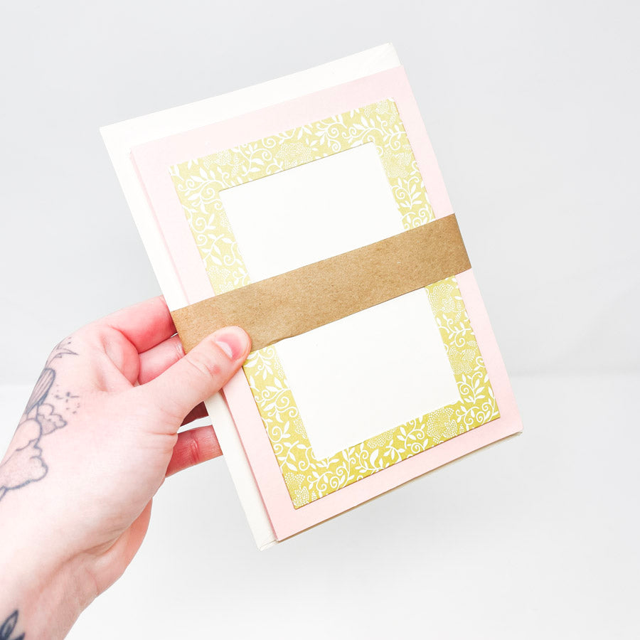 Pink and Green Photo Frame Cards 5-1/4" x 7-1/2" - 5 Cards and Envelopes