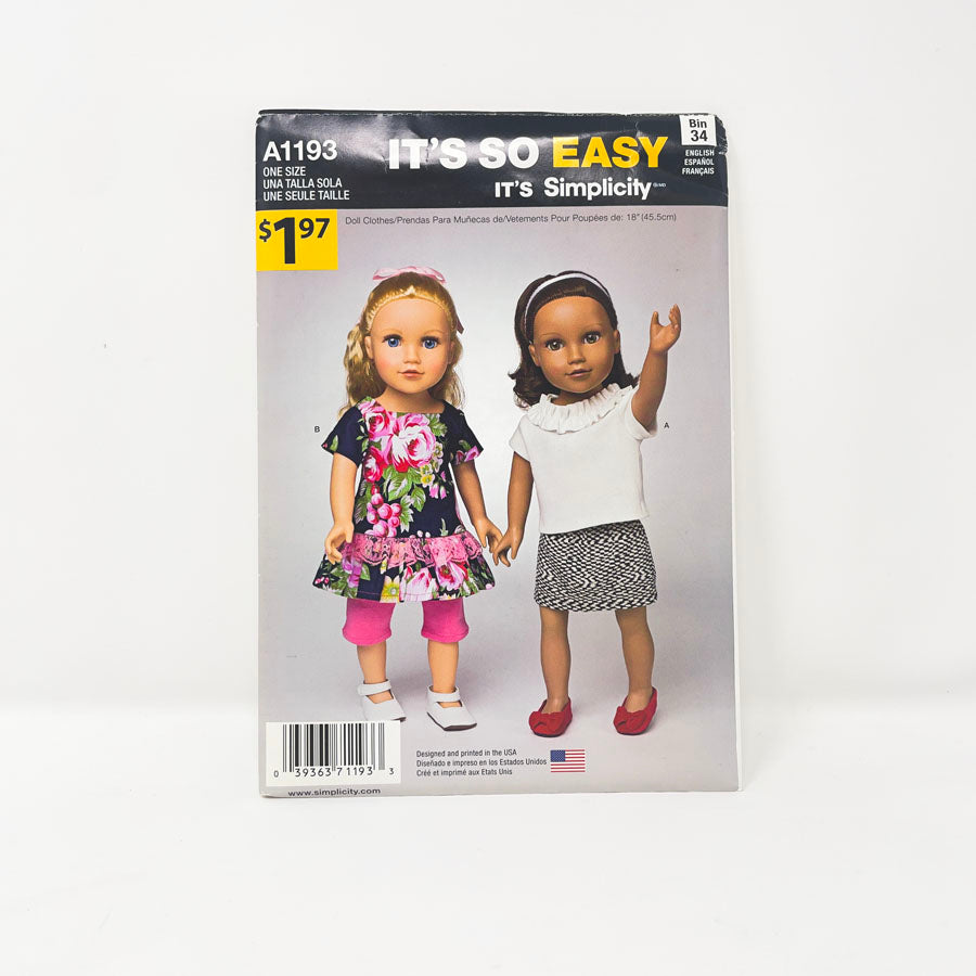 It's So Easy 18" Doll Clothing Patterns by Simplicity - Pick a Design