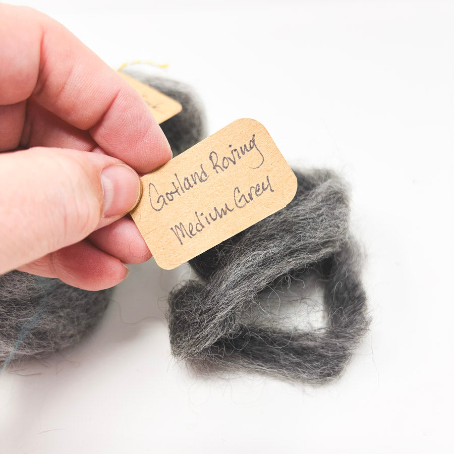 Gray Roving Bundle with Sheep Card