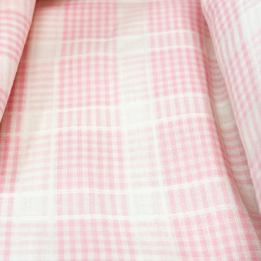 Appx 3 Yds Pink Gingham Cotton Fabric