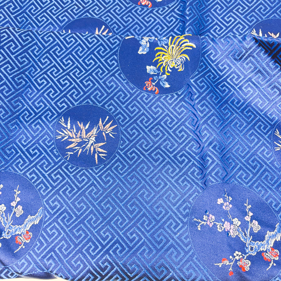 Appx 3 Yds Blue Floral Brocade Fabric
