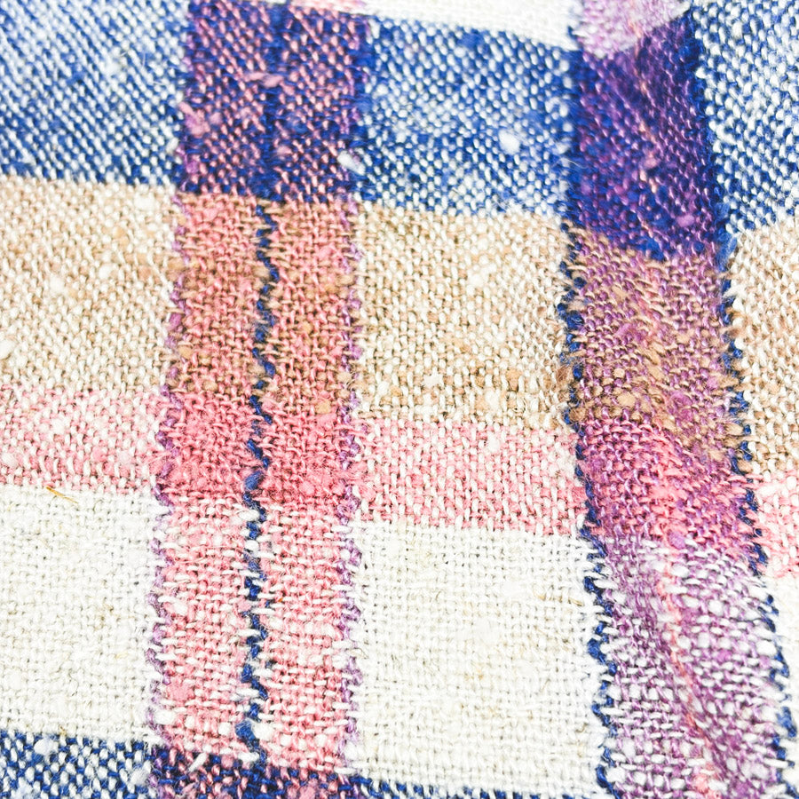 Appx 3 Yds Blue and Pink Plaid Open Weave Cotton/Linen-Like Slub Fabric