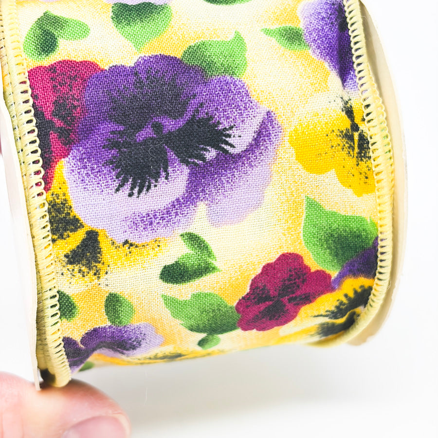Wired Yellow With Pansies Ribbon