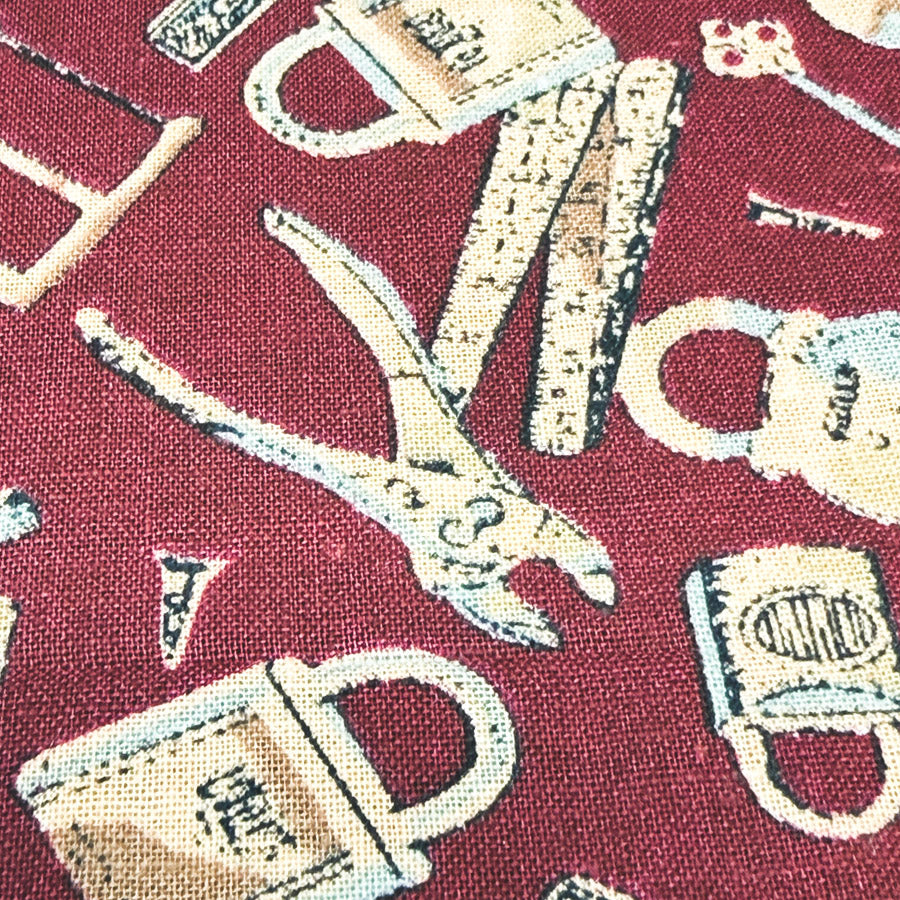 Appx 1 yd - Maroon Toolbox Cotton Fabric