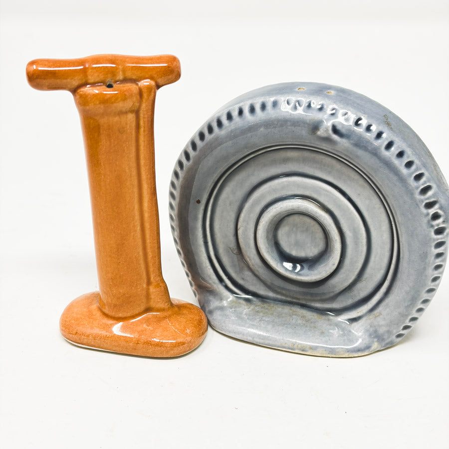 Vintage Flat Tire and Pump Salt & Pepper Shaker Set