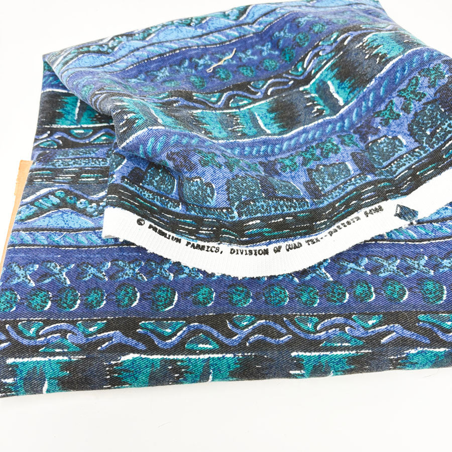 24" x 60" Blue and Aqua Patterned Fabric (Remnant)